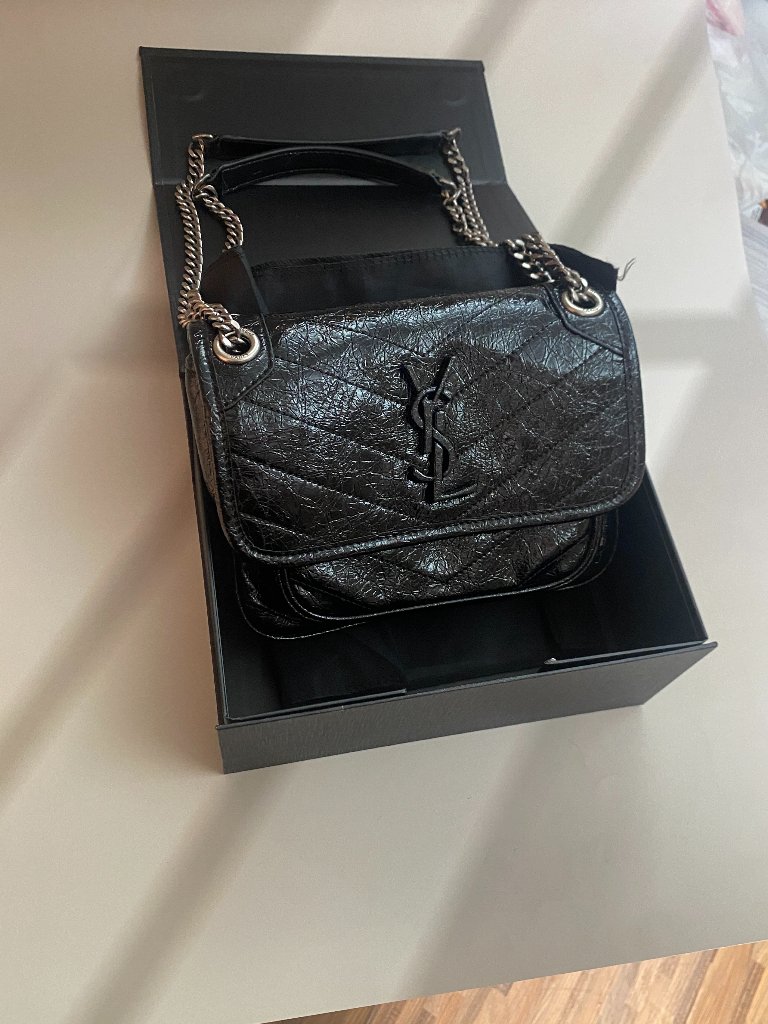 Ysl Black Glitter Quilted Chain Crossbody Bag 396$
